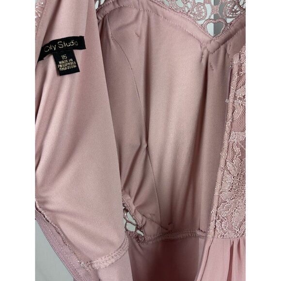 City Studio Juniors Ladies Pink Illusion Tulip Long Evening Gown Dress Sz 15/XL - Picture 11 of 12